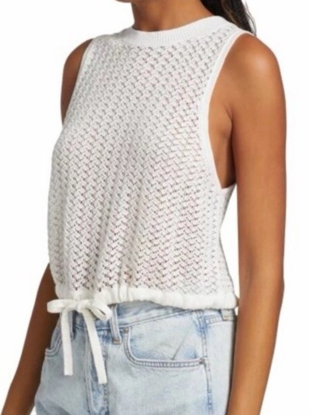 Alice + Olivia Tevin Open Knit Cropped Drawstring Tank Top XS